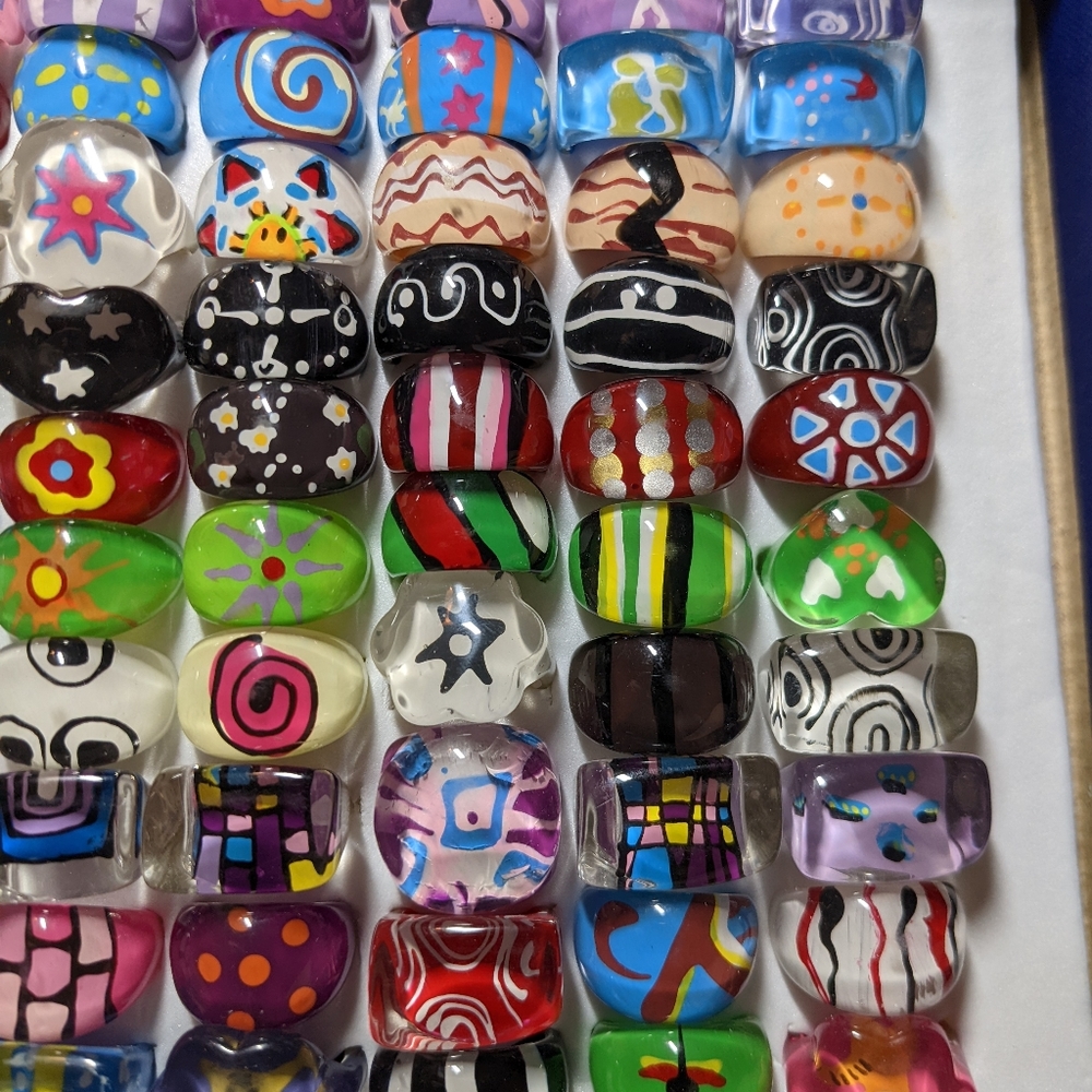 Box of painted glass rings
